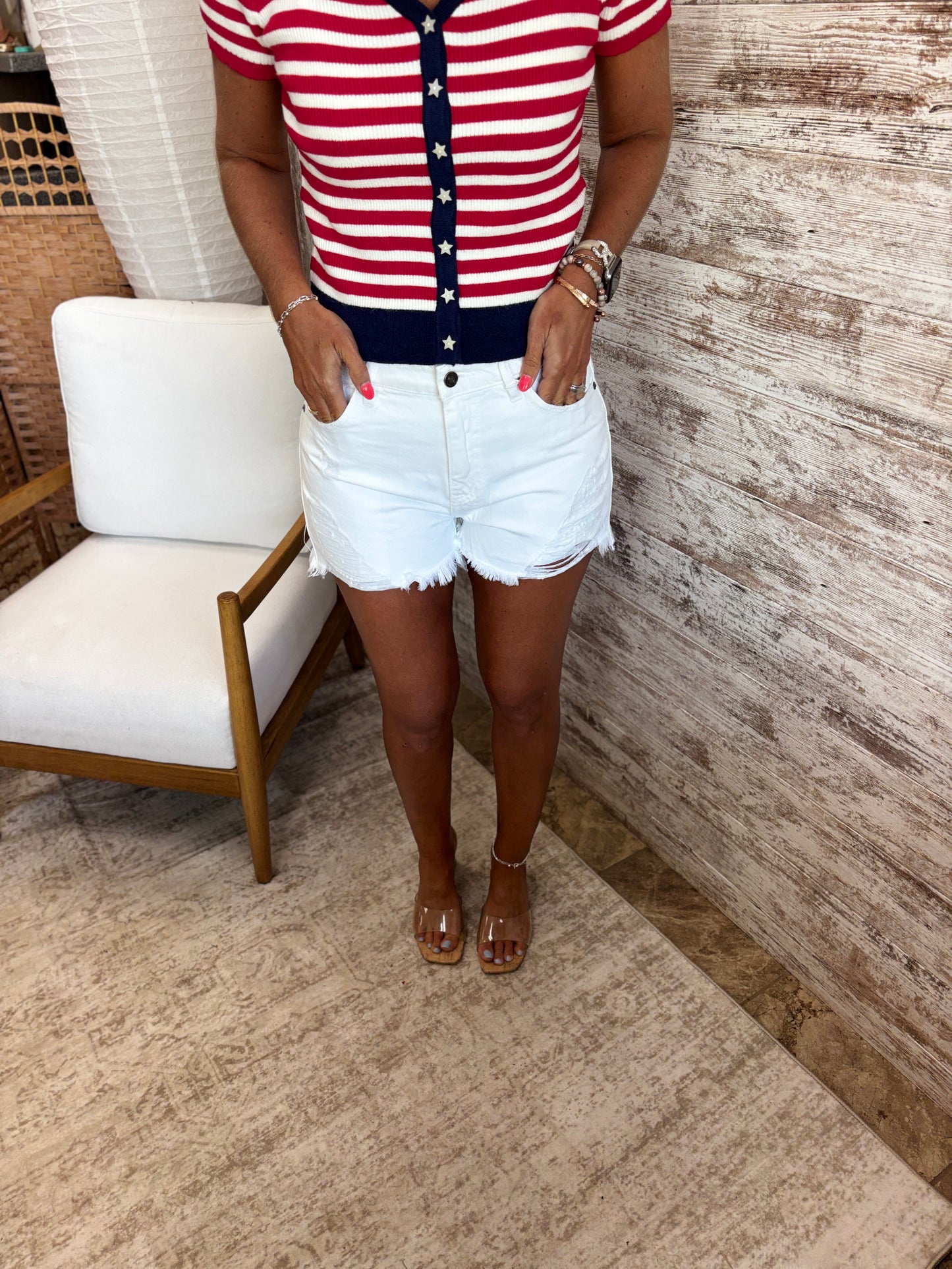 Kancan White Distressed Shorts KC7259NWT