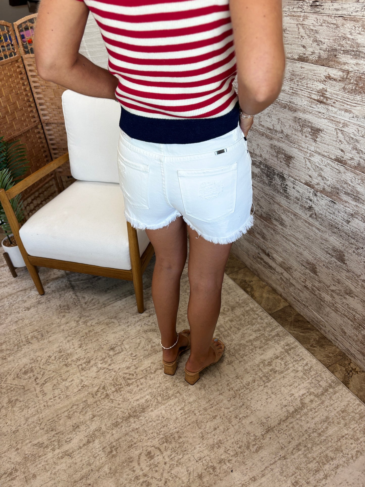 Kancan White Distressed Shorts KC7259NWT