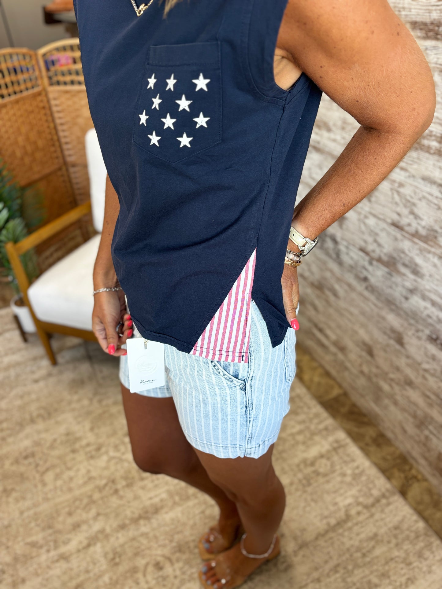 Stars and Stripes Navy Pocket Tee