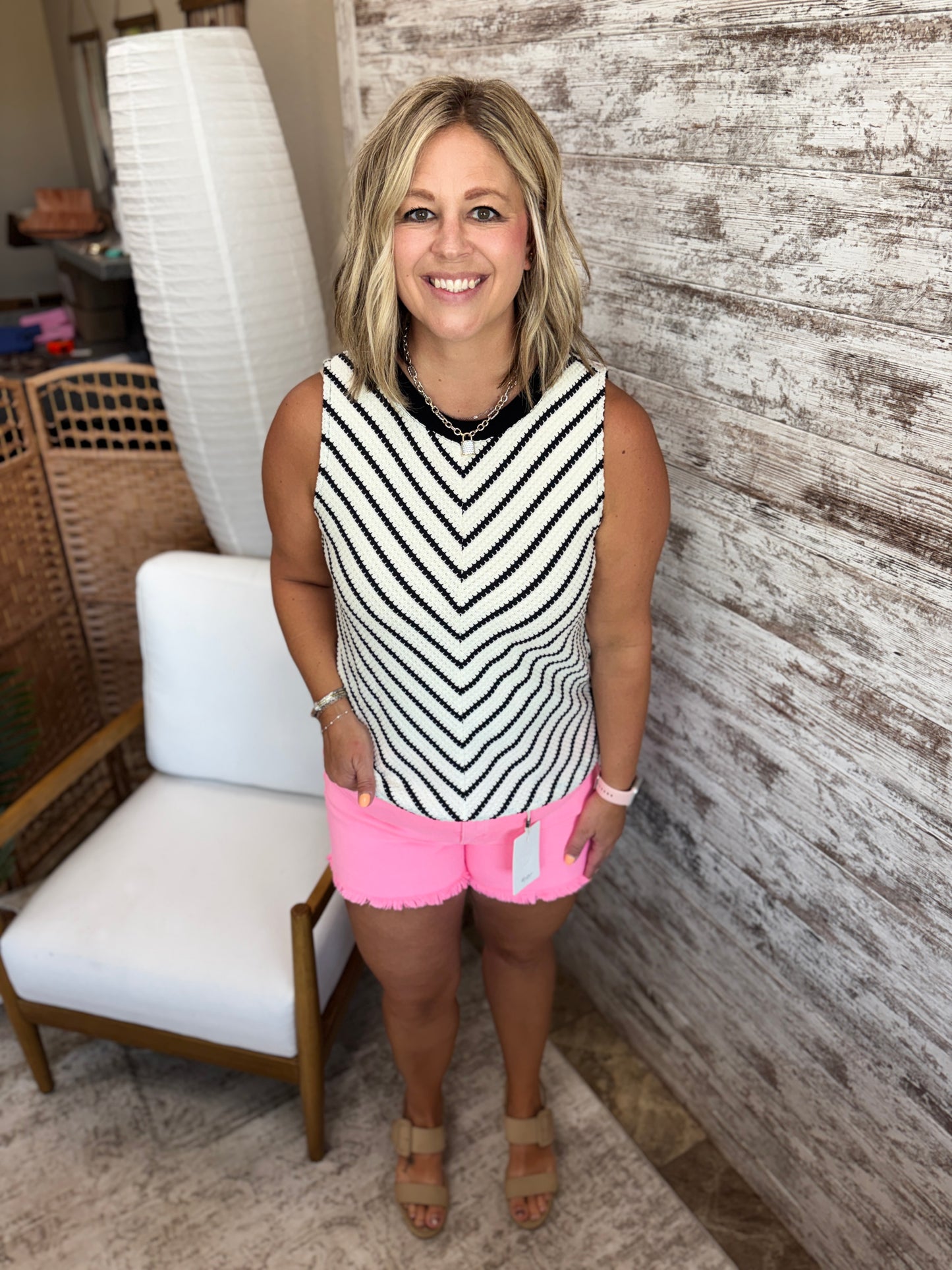 Black/White Textured Stripe Tank