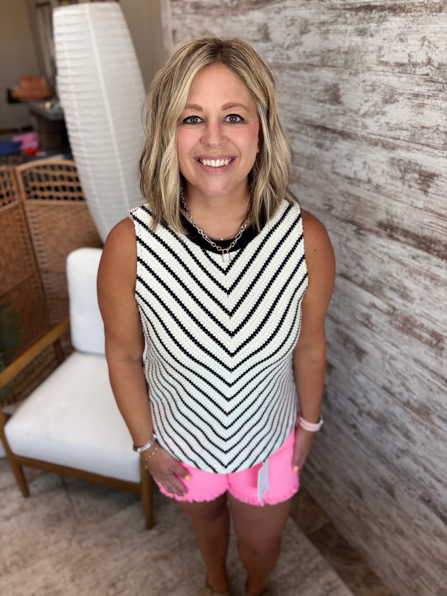 Black/White Textured Stripe Tank