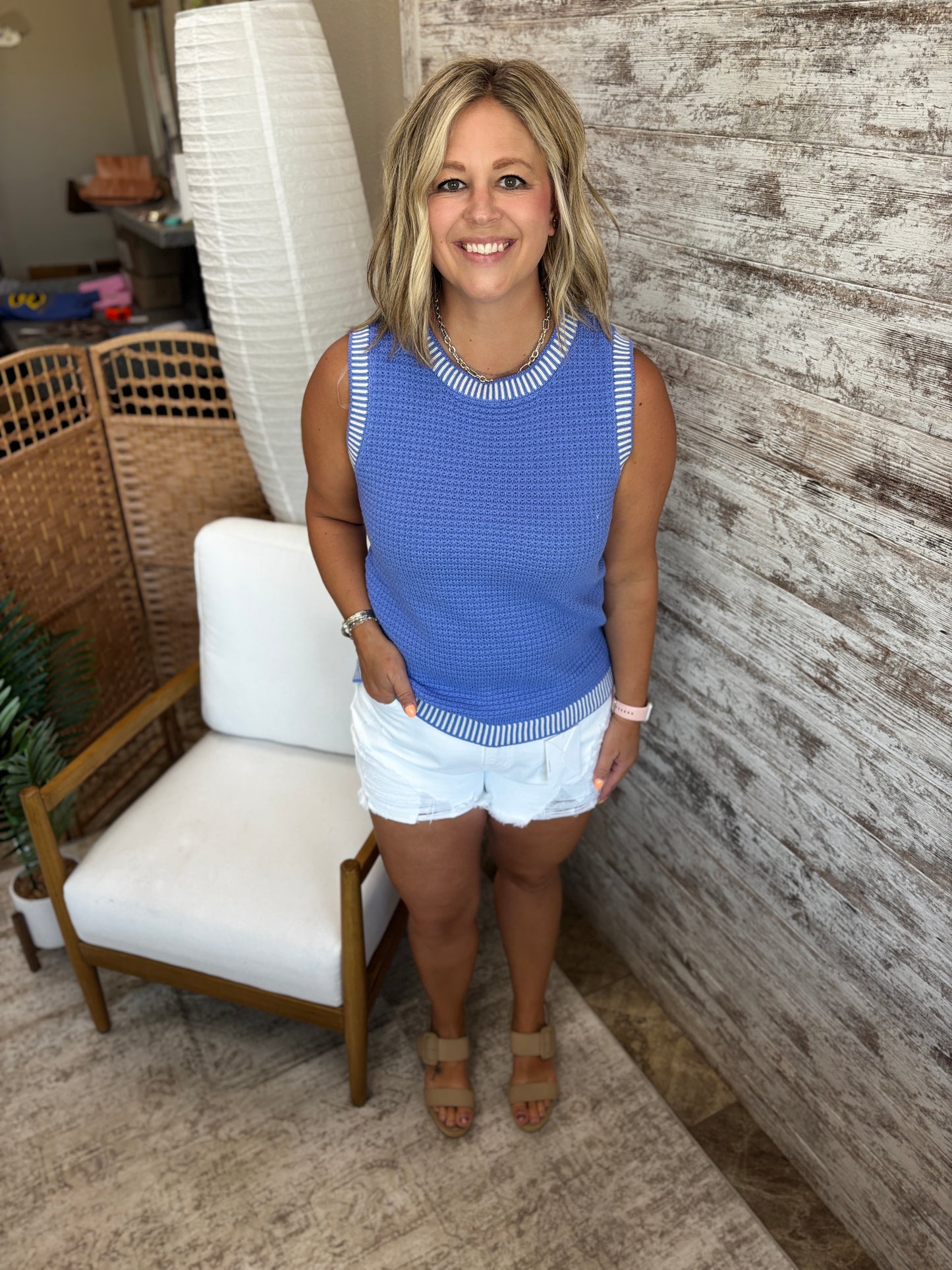 Blue Waffle Knit Sweater Tank