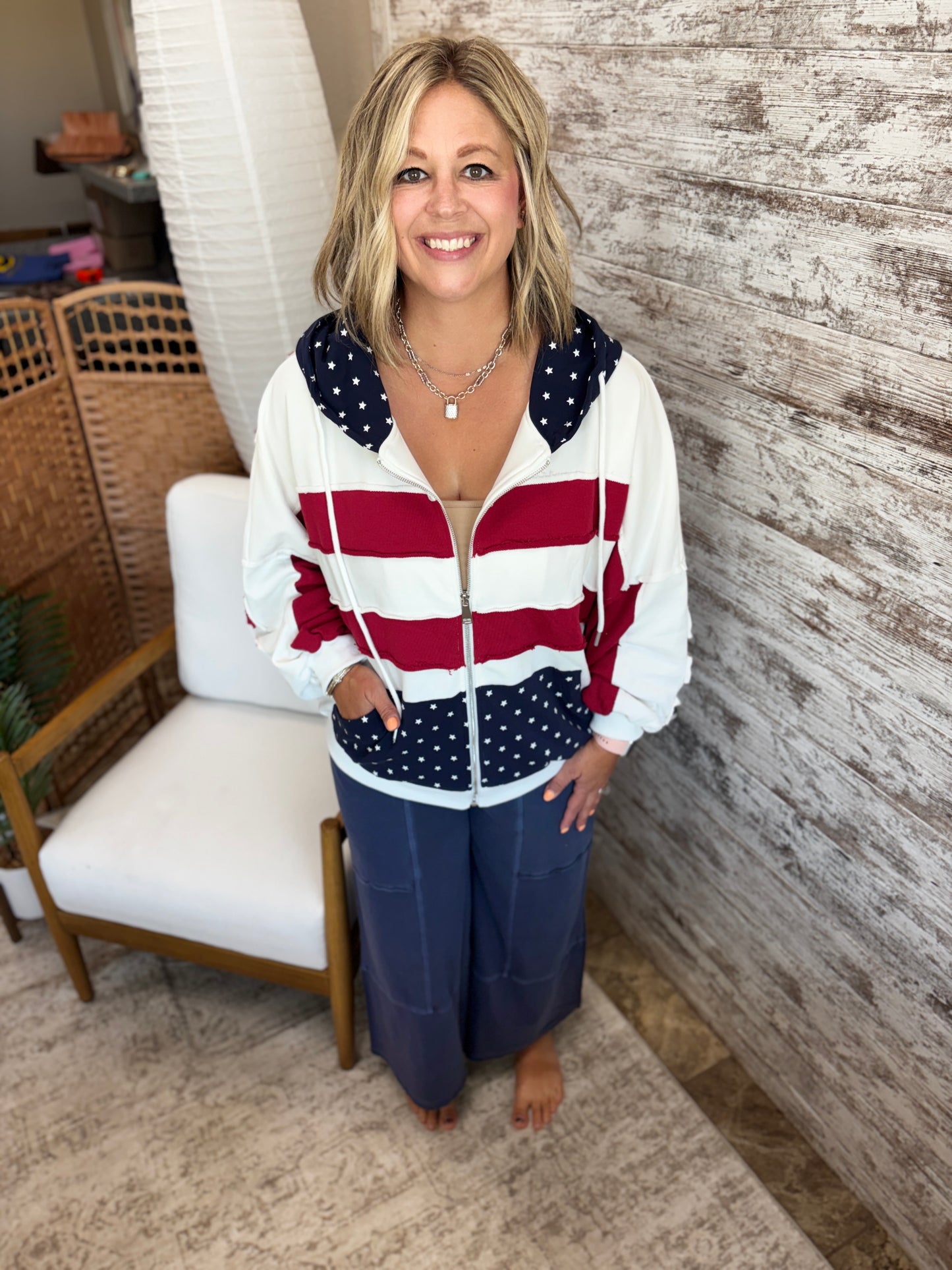 United States Patchwork Zip Up