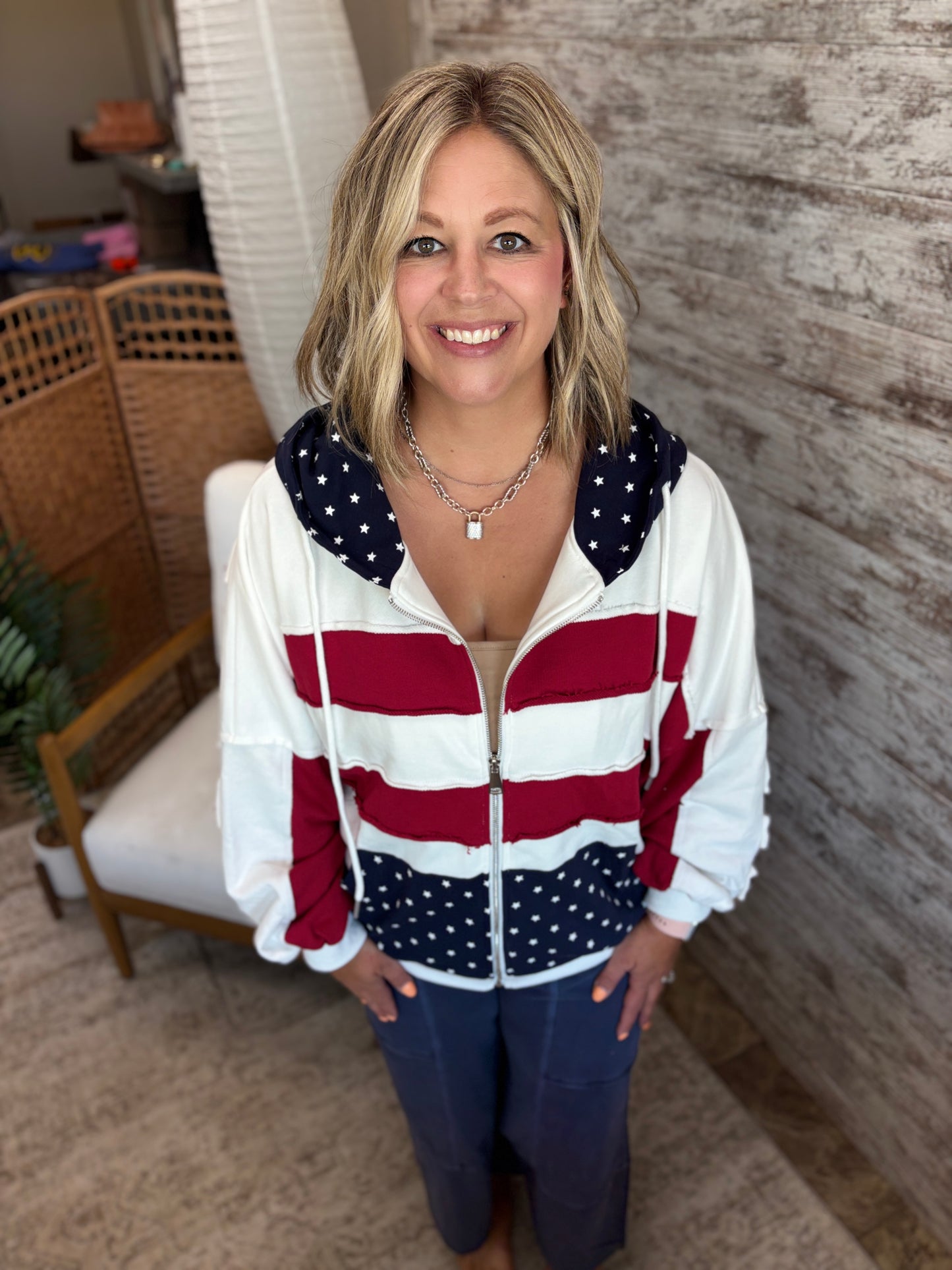 United States Patchwork Zip Up