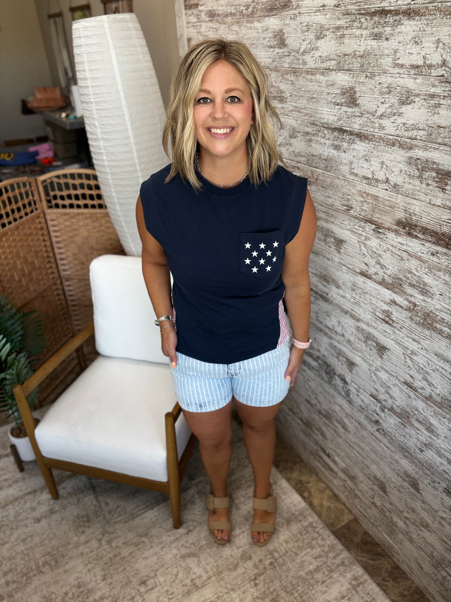 Stars and Stripes Navy Pocket Tee