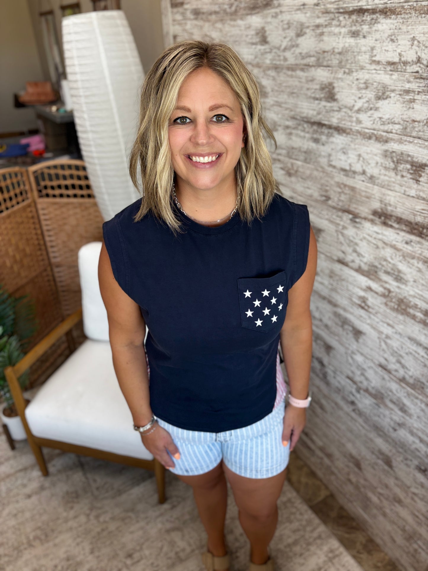 Stars and Stripes Navy Pocket Tee