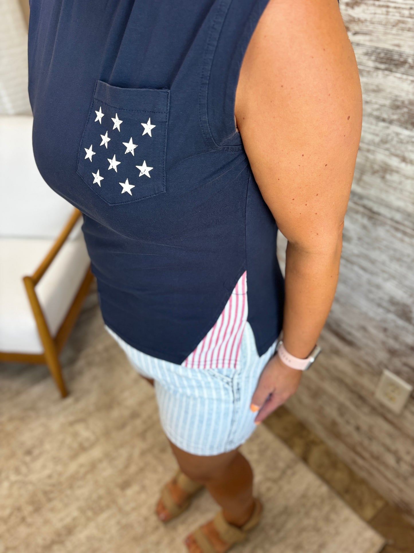 Stars and Stripes Navy Pocket Tee