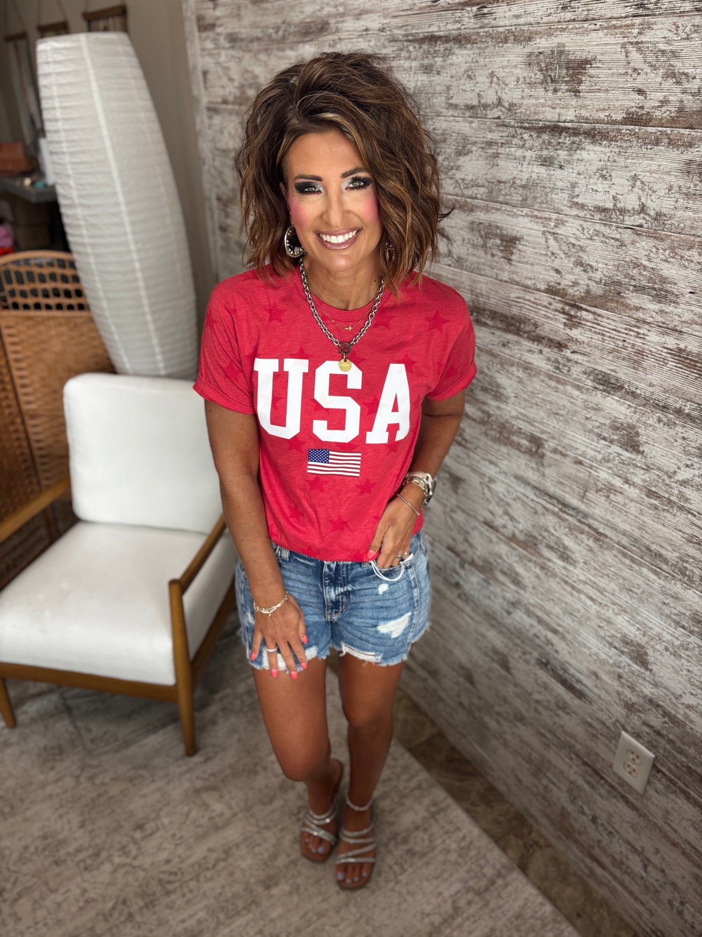 Red America Star Tee