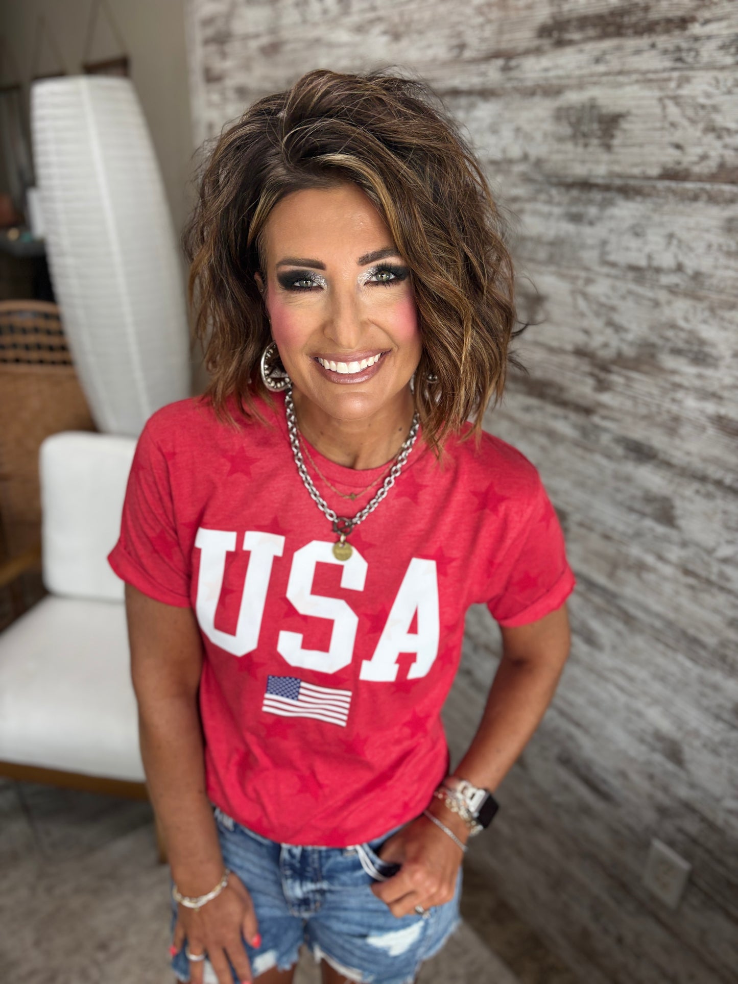 Red America Star Tee
