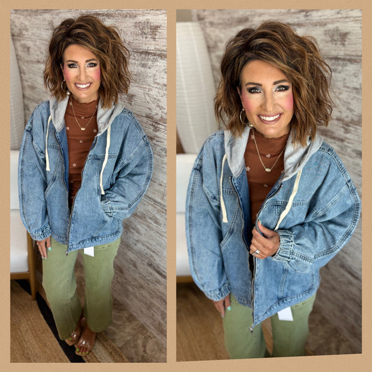 Vervet Hooded Zipper Denim Jacket