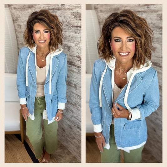 Risen Light Denim Hooded Blazer