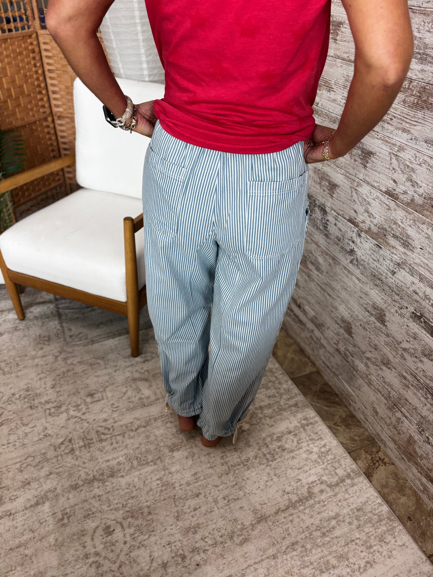 Denim Striped Parachute Pants