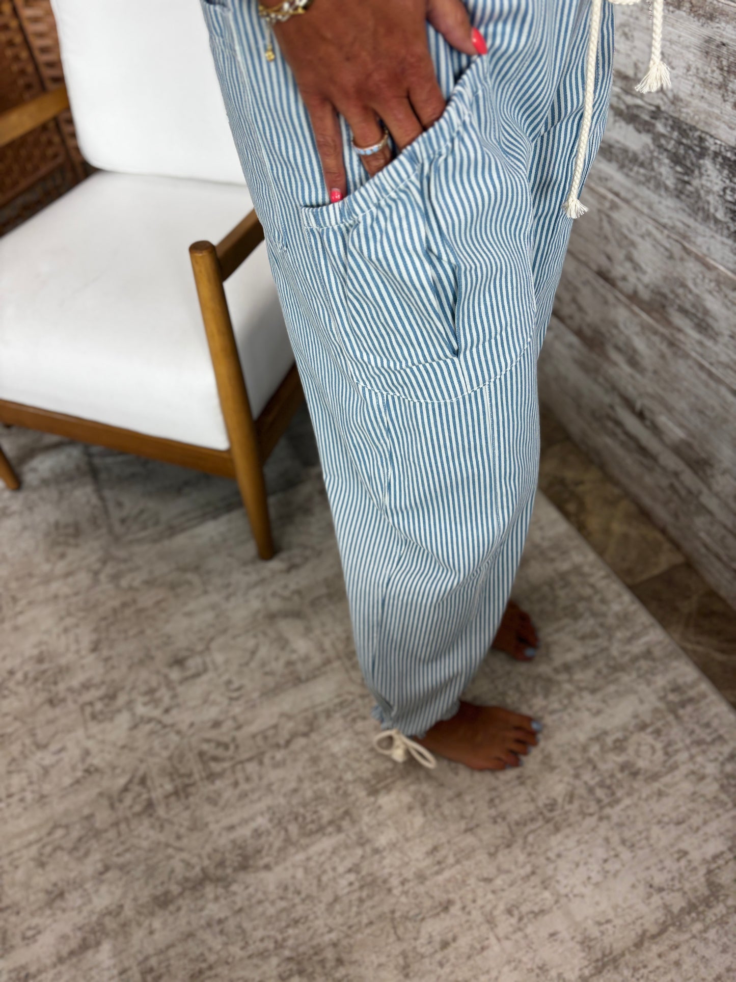 Denim Striped Parachute Pants