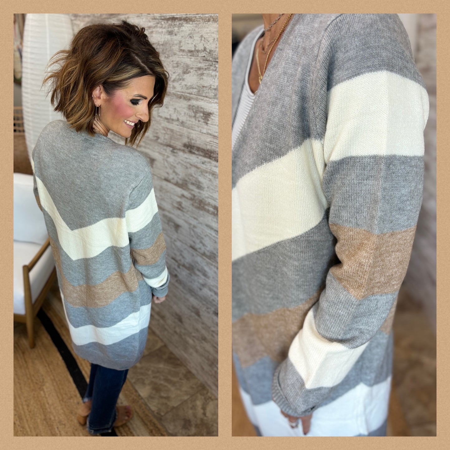 H Grey and Cream Chevron Cardigan