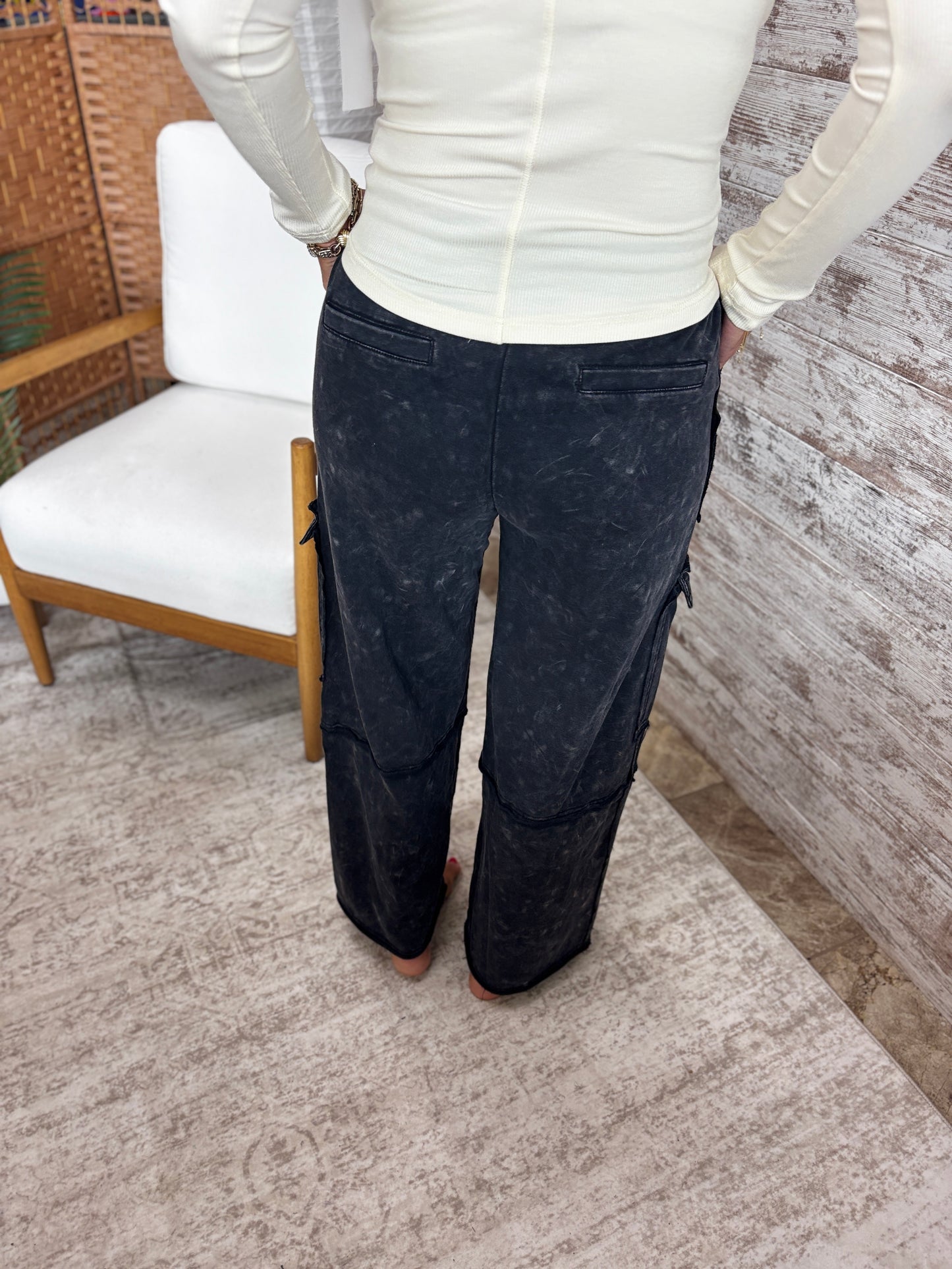 Black Mineral Wash Cargo Pants