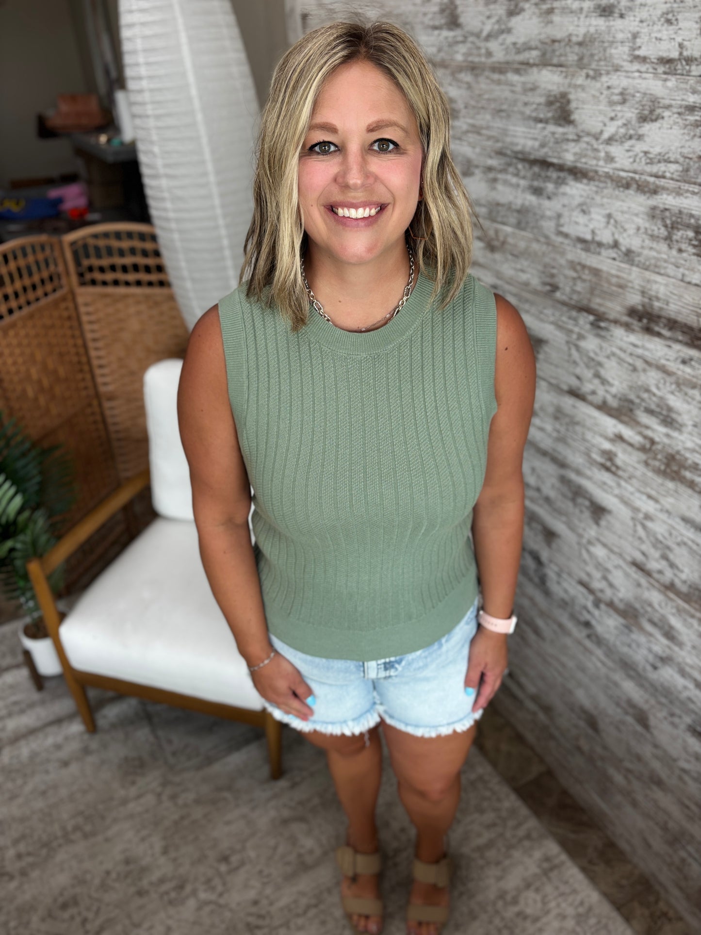 Sage Textured Knit Tank