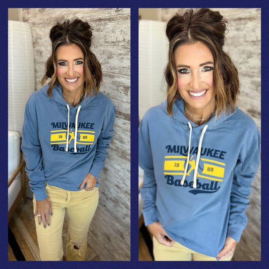 Milwaukee Baseball Comfort Color Blue Jean Hoodie