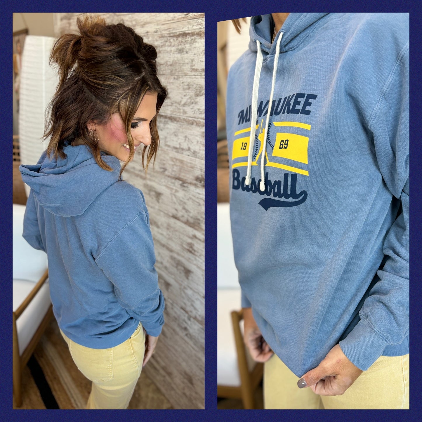 Milwaukee Baseball Comfort Color Blue Jean Hoodie