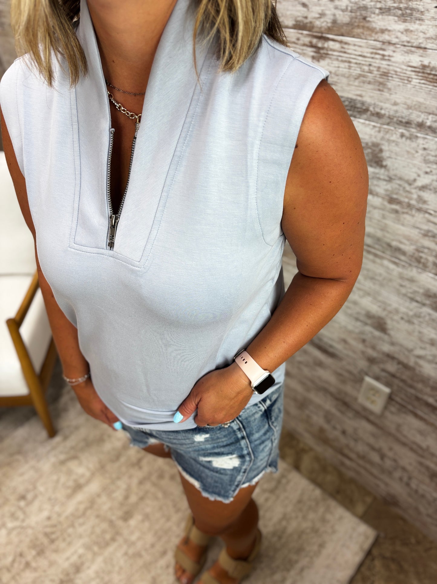Steel Blue Brushed Modal Half Zip Top