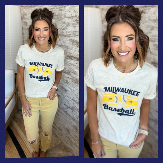 Milwaukee Baseball Bella Canvas Heather Natural Tee