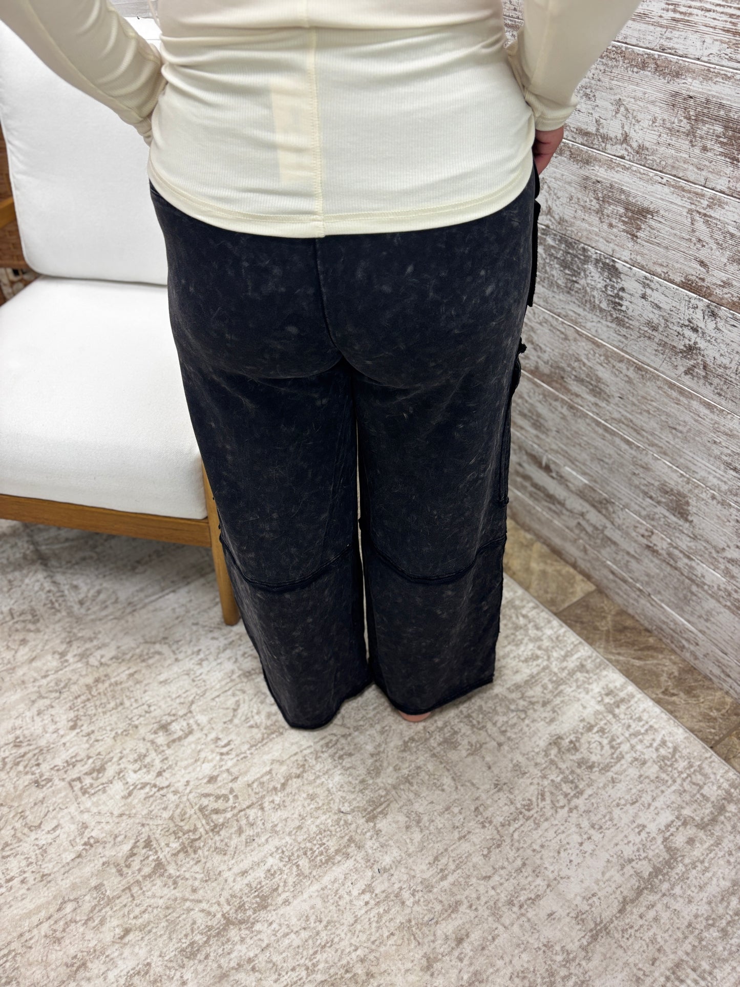 Black Mineral Wash Cargo Pants