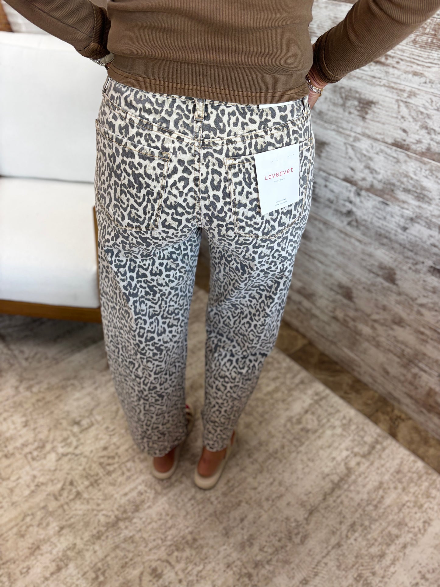 Lovervet High Rise Leopard Print Utility Barrel Jeans LV2309LPD