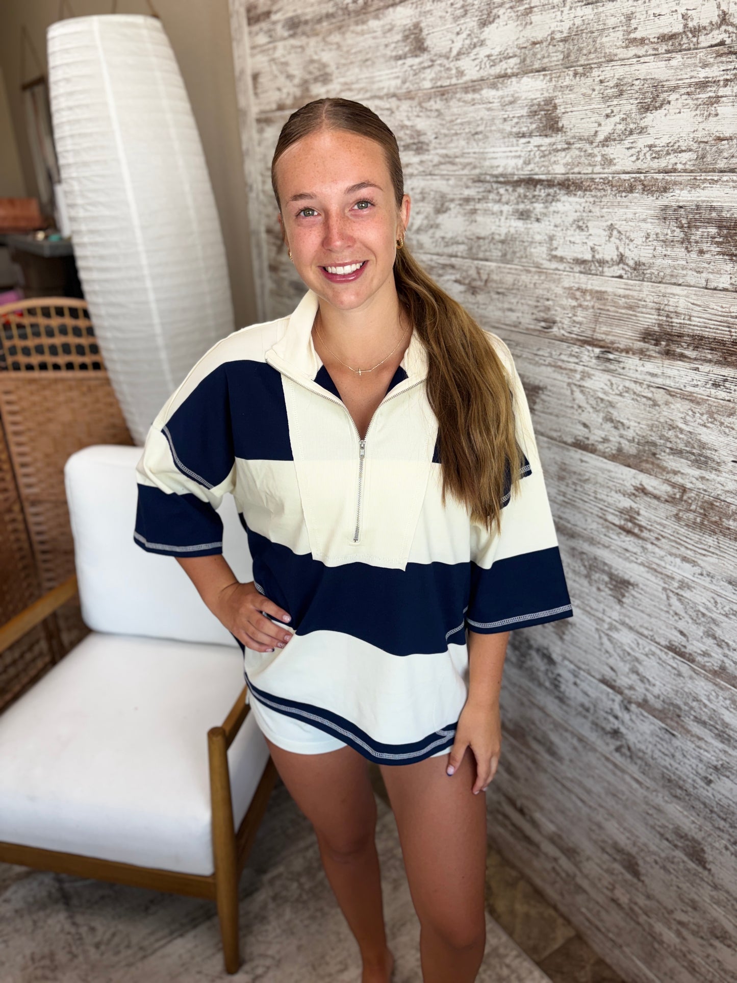 Navy Wide Stripe Half Zip