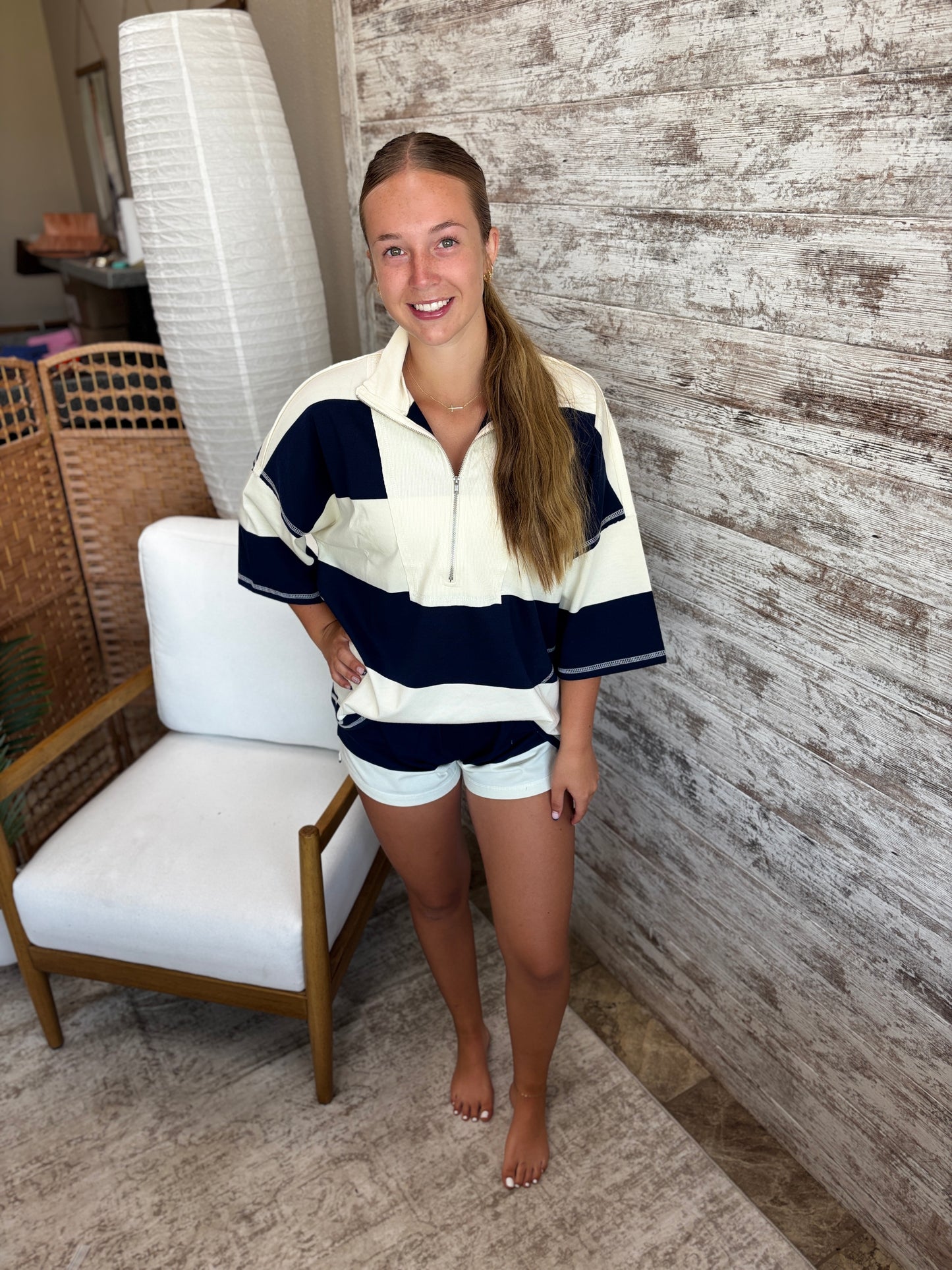 Navy Wide Stripe Half Zip