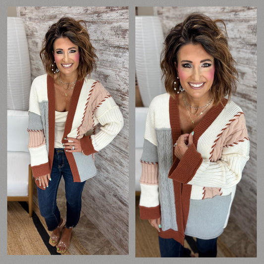 Rust Multi Color Block Cardigan