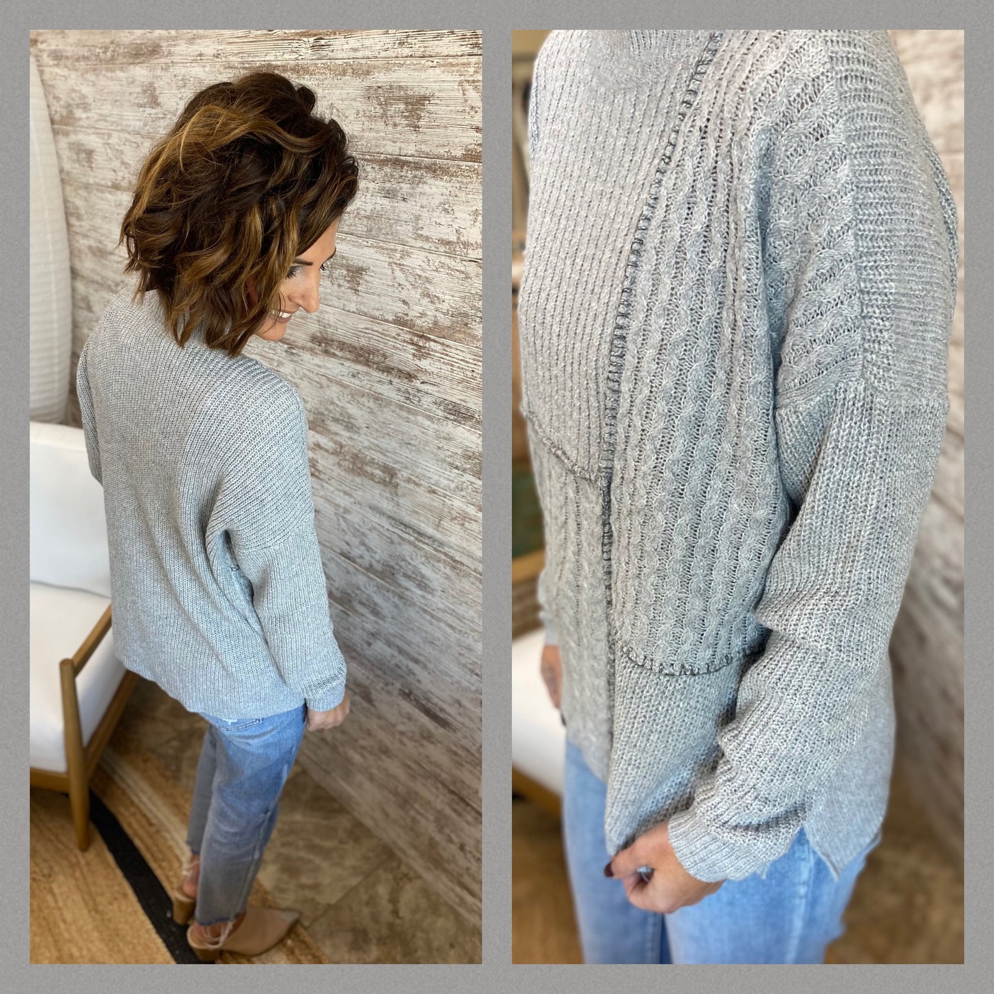 Contrast Stitch/Cable Knit Sweater