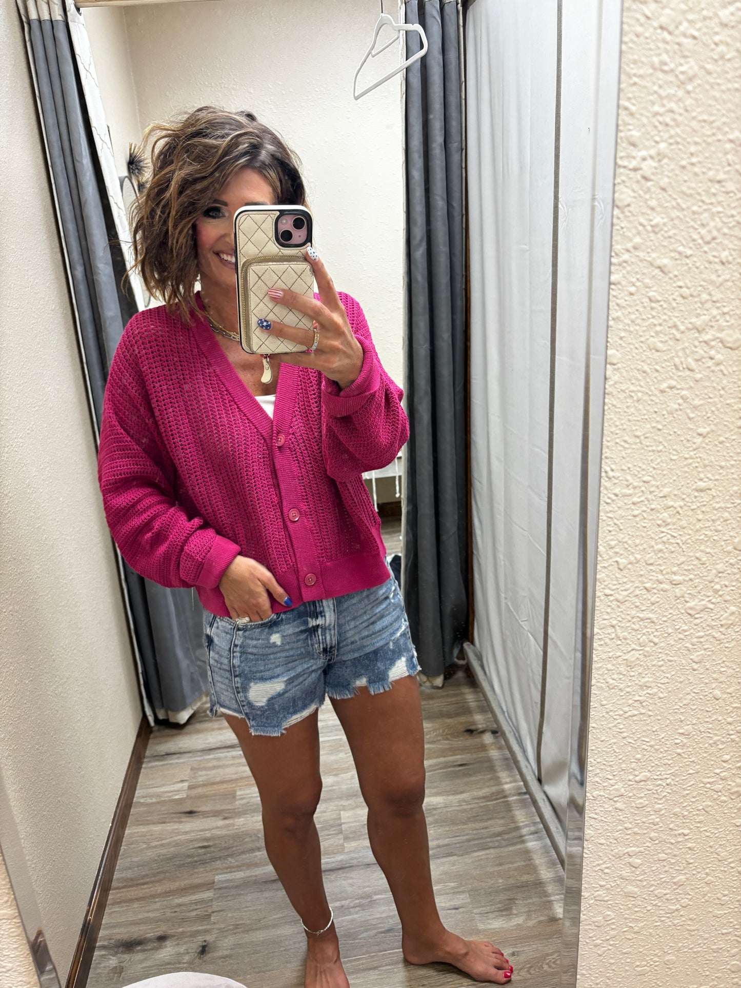 Plum Pink Coastal Crochet Sweater