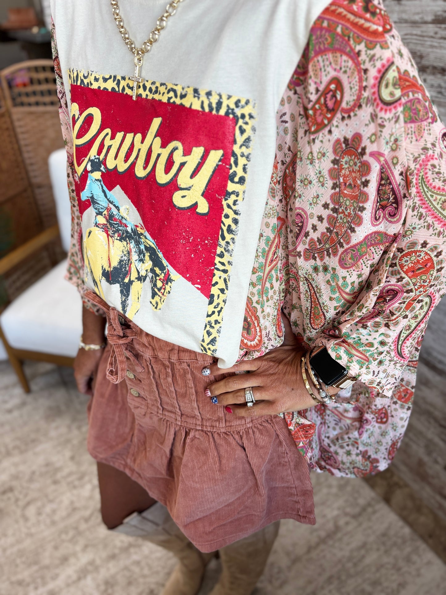 Cowboy Leopard Vintage Kaftan Top