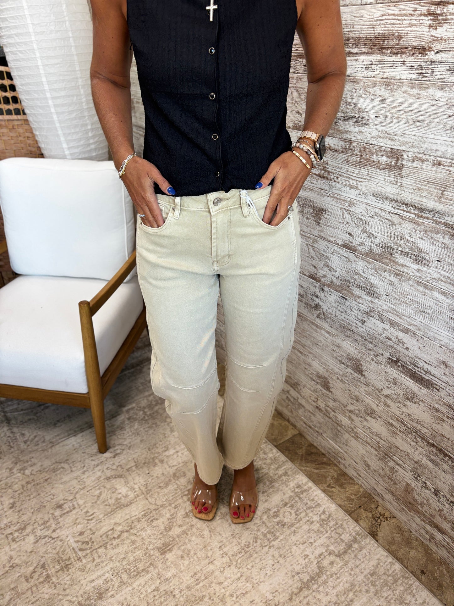 Zenana Sand Beige Color Denim Jeans DMP1758A