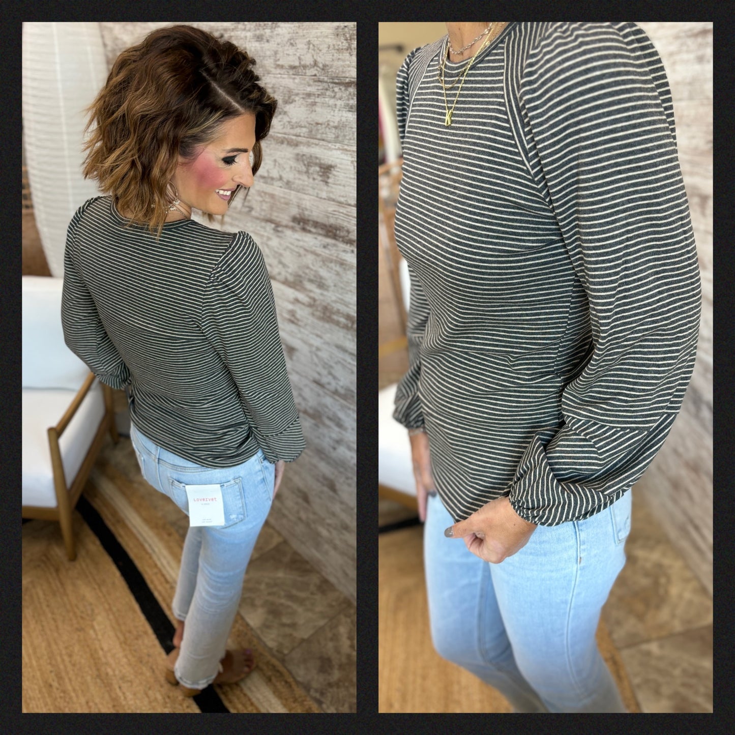 Soft Striped Bubble Sleeve Top ~ 2 Colors