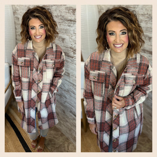 Knee Length Long Plaid Shacket