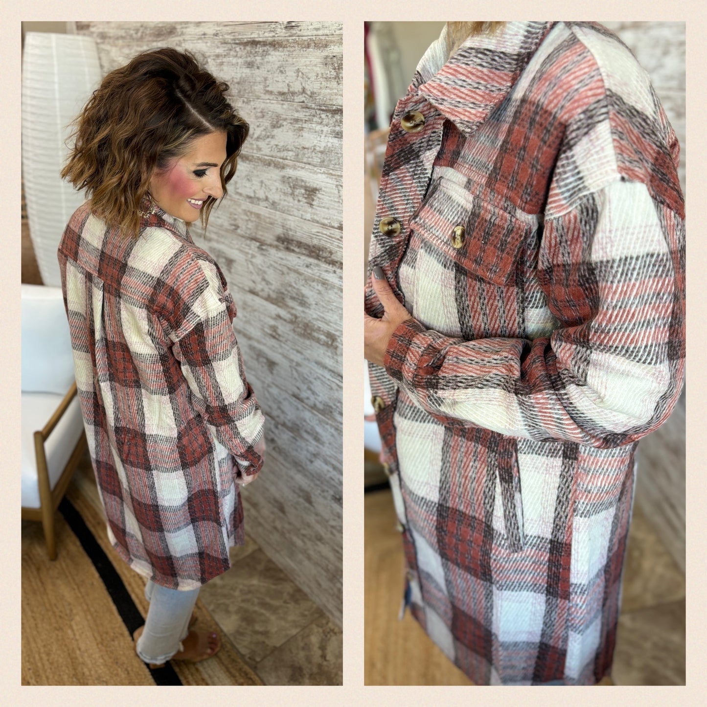 Knee Length Long Plaid Shacket