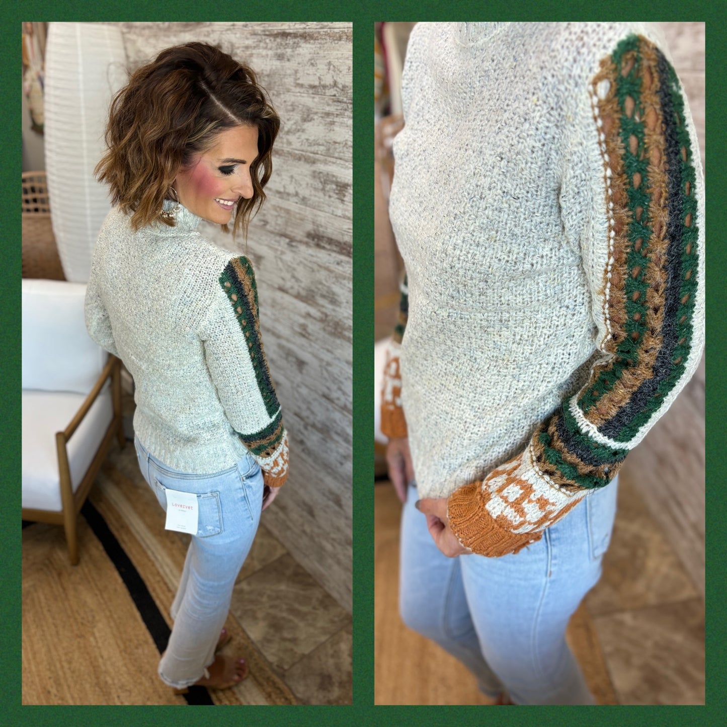 Mock Neck Crochet Sleeve Sweater~ 2 Colors