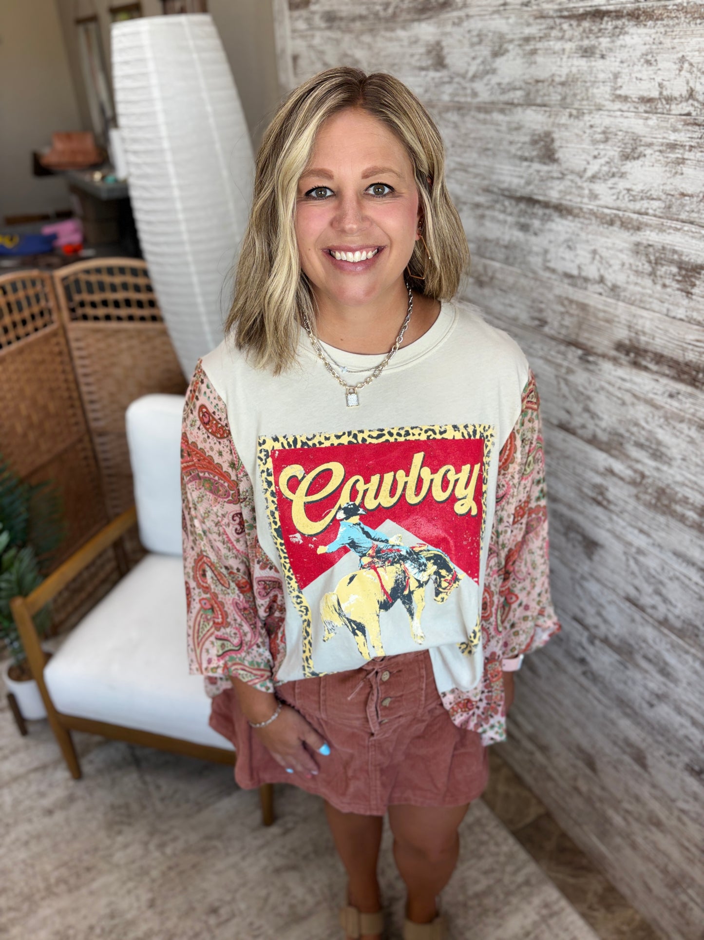 Cowboy Leopard Vintage Kaftan Top