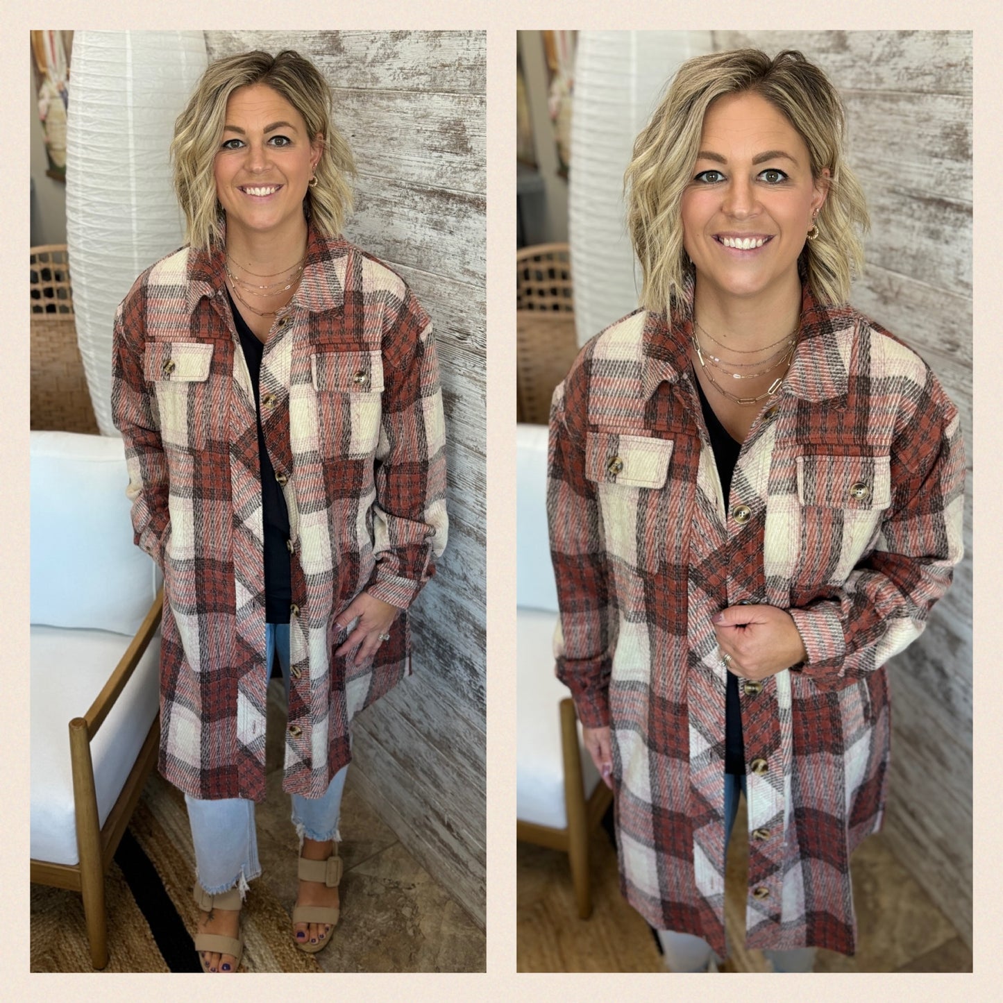 Knee Length Long Plaid Shacket