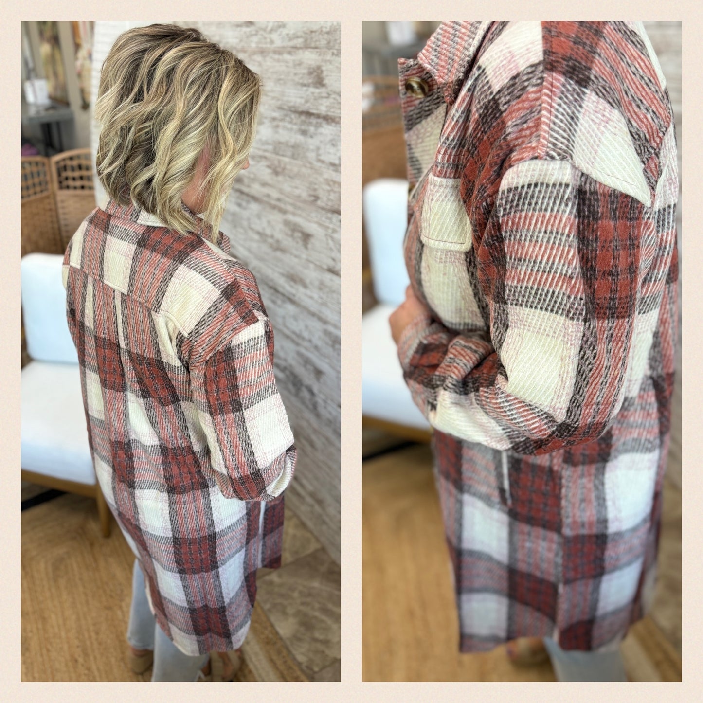 Knee Length Long Plaid Shacket