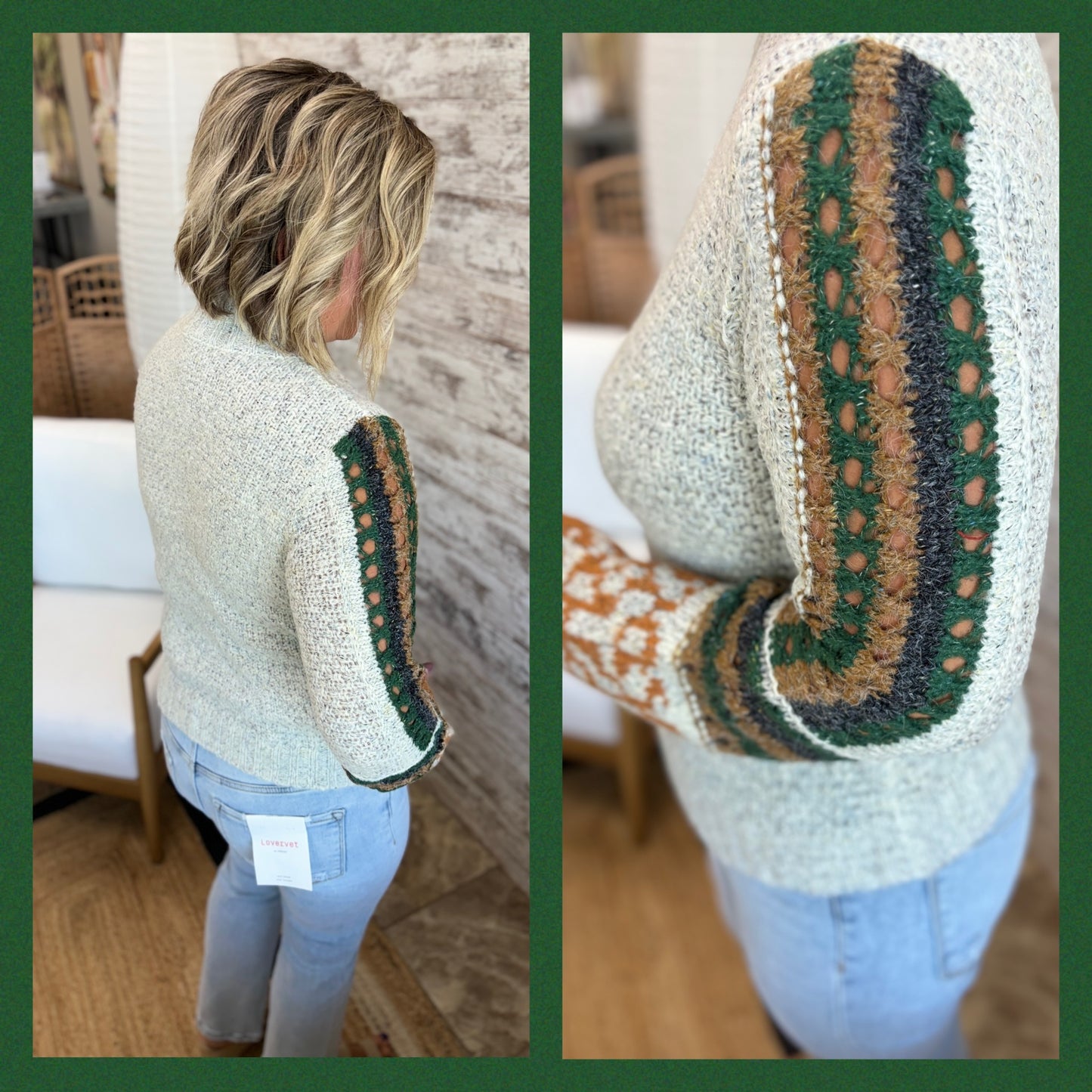 Mock Neck Crochet Sleeve Sweater~ 2 Colors