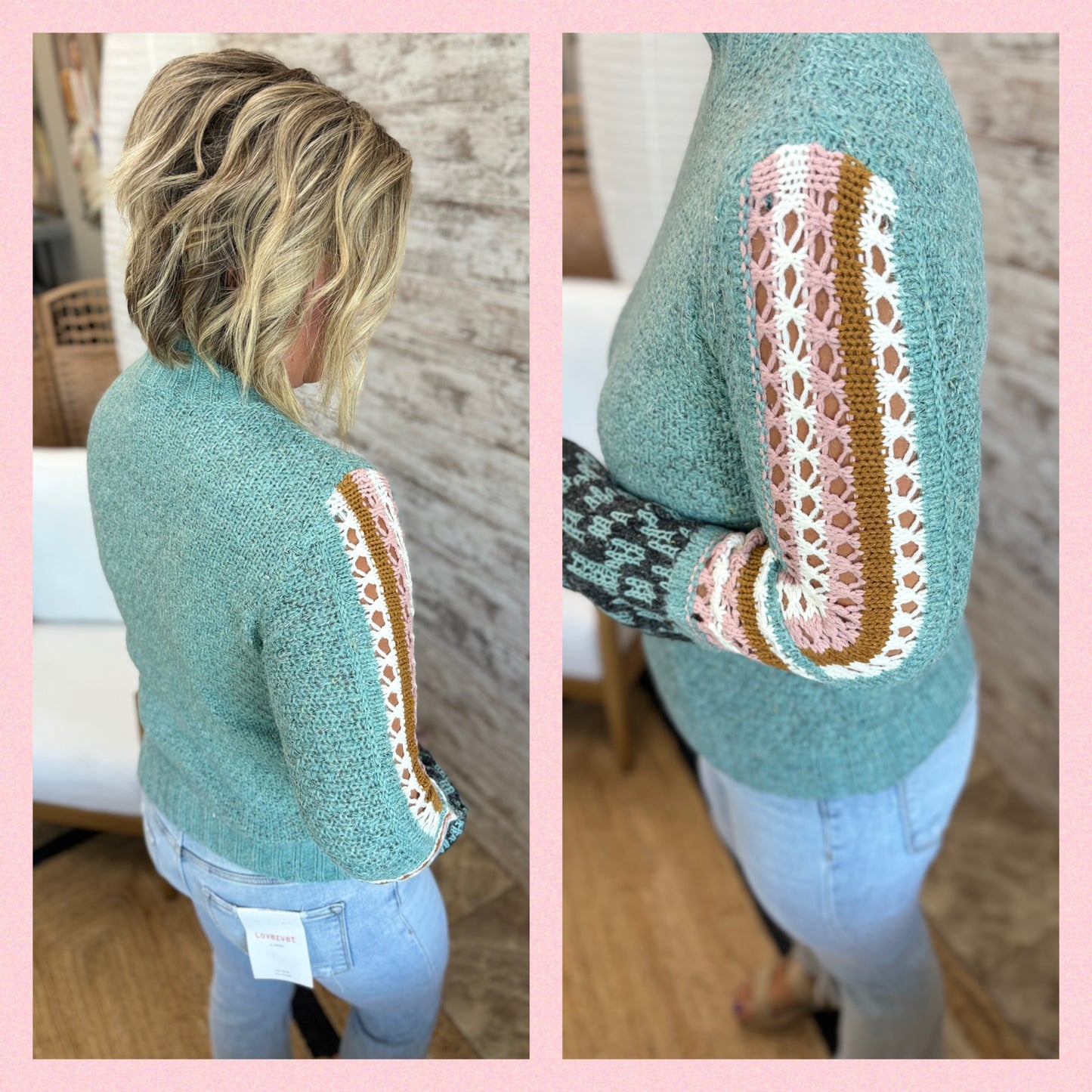 Mock Neck Crochet Sleeve Sweater~ 2 Colors