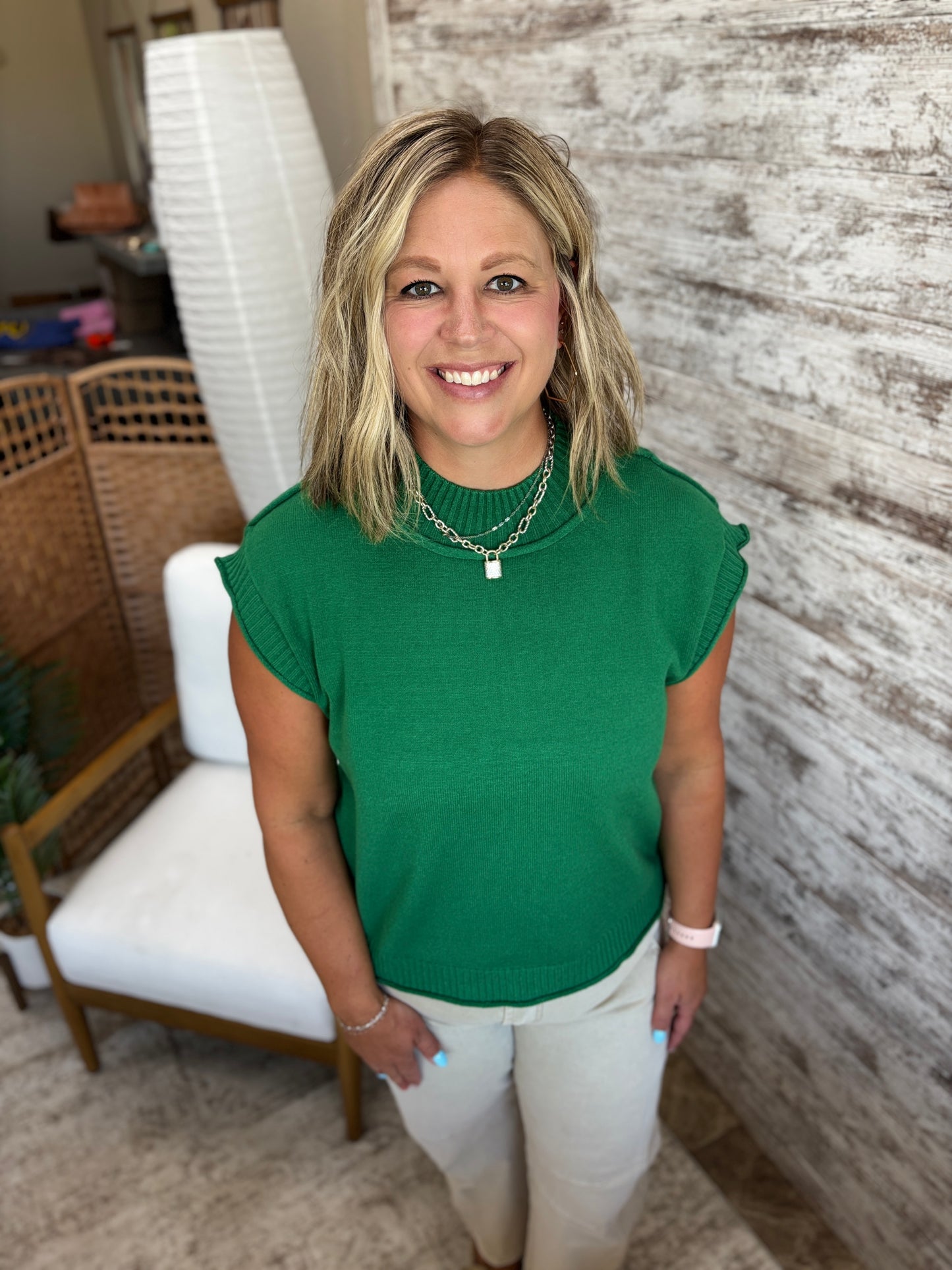 Kelly Green Soft Mock Neck Short Sleeve Sweater