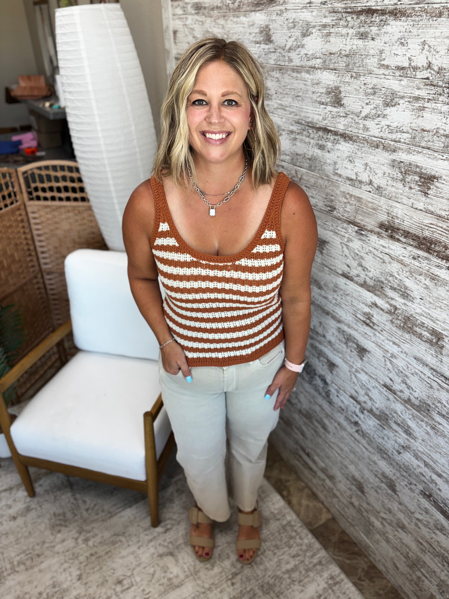 Terracotta Striped Knit Sweater Tank