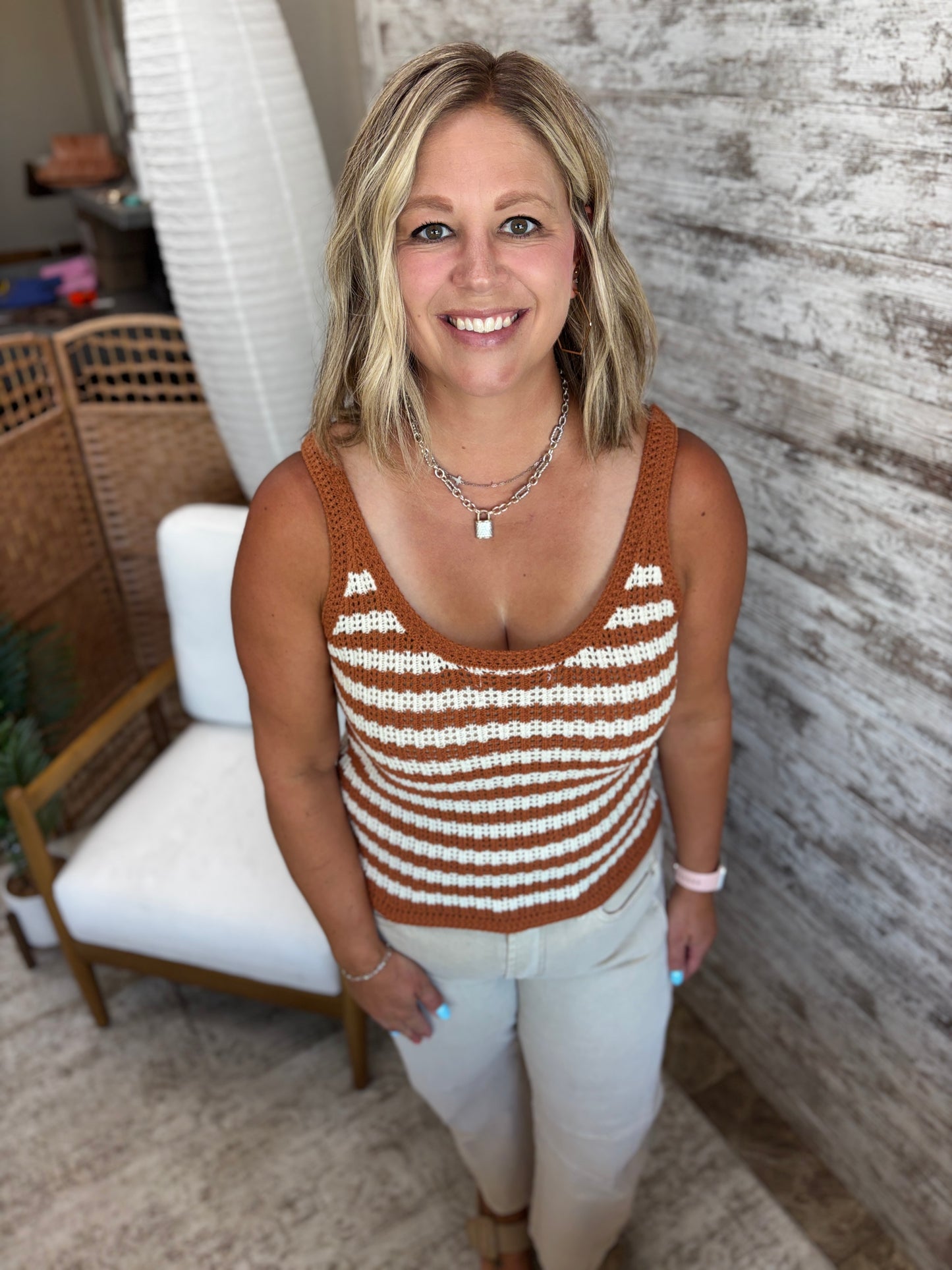 Terracotta Striped Knit Sweater Tank