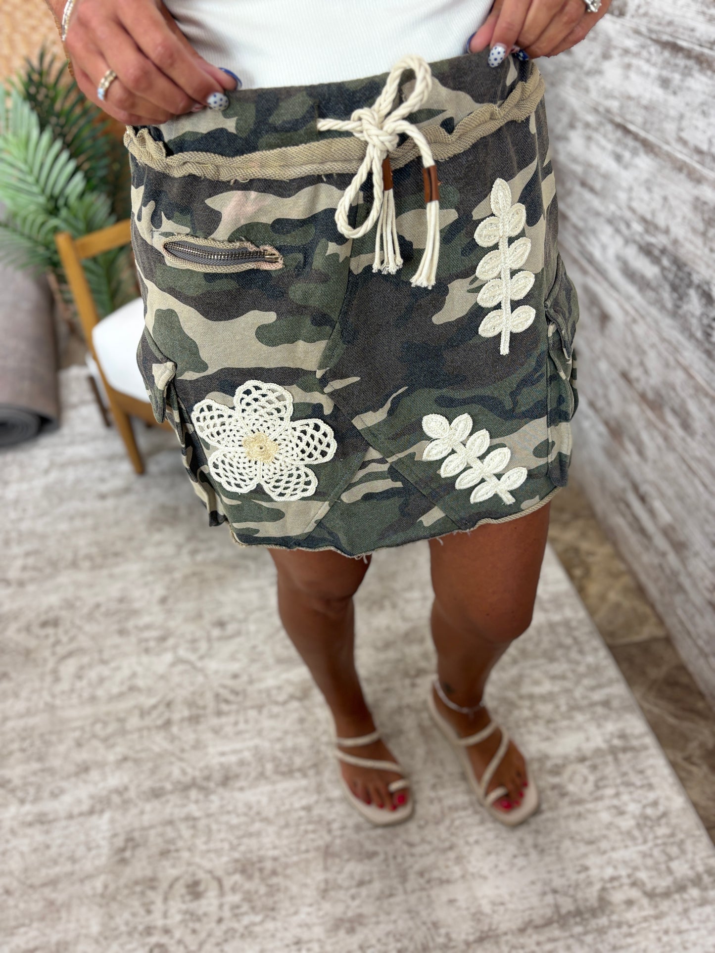 Camo and Floral Patch Skirt