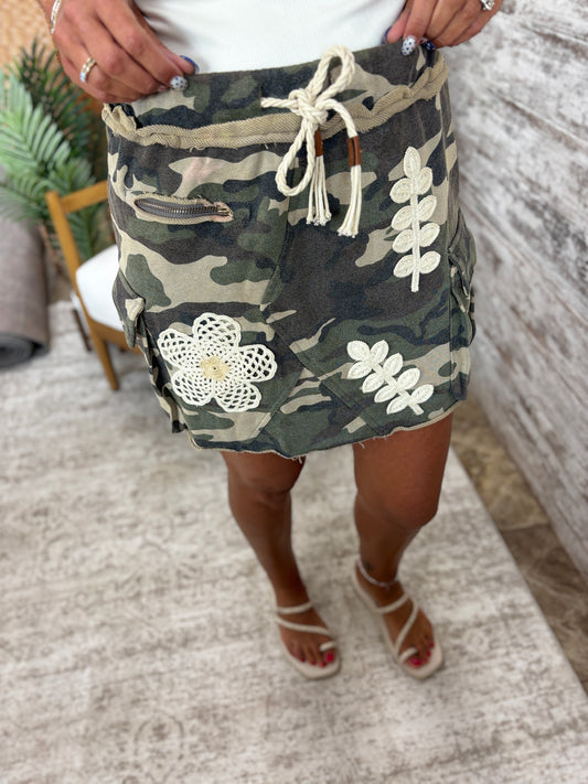 Camo and Floral Patch Skirt
