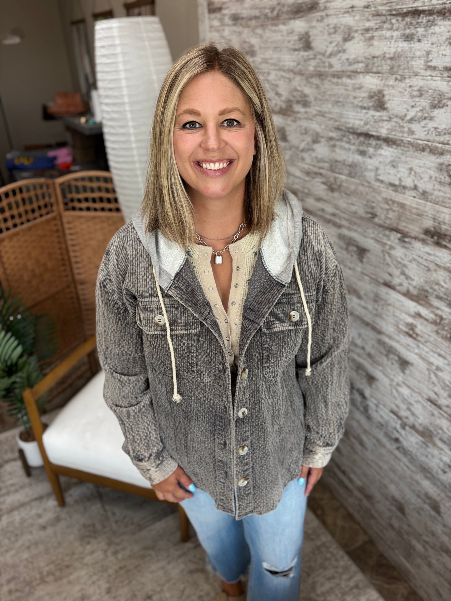 Slate Snow Wash Corduroy Twofer Shacket