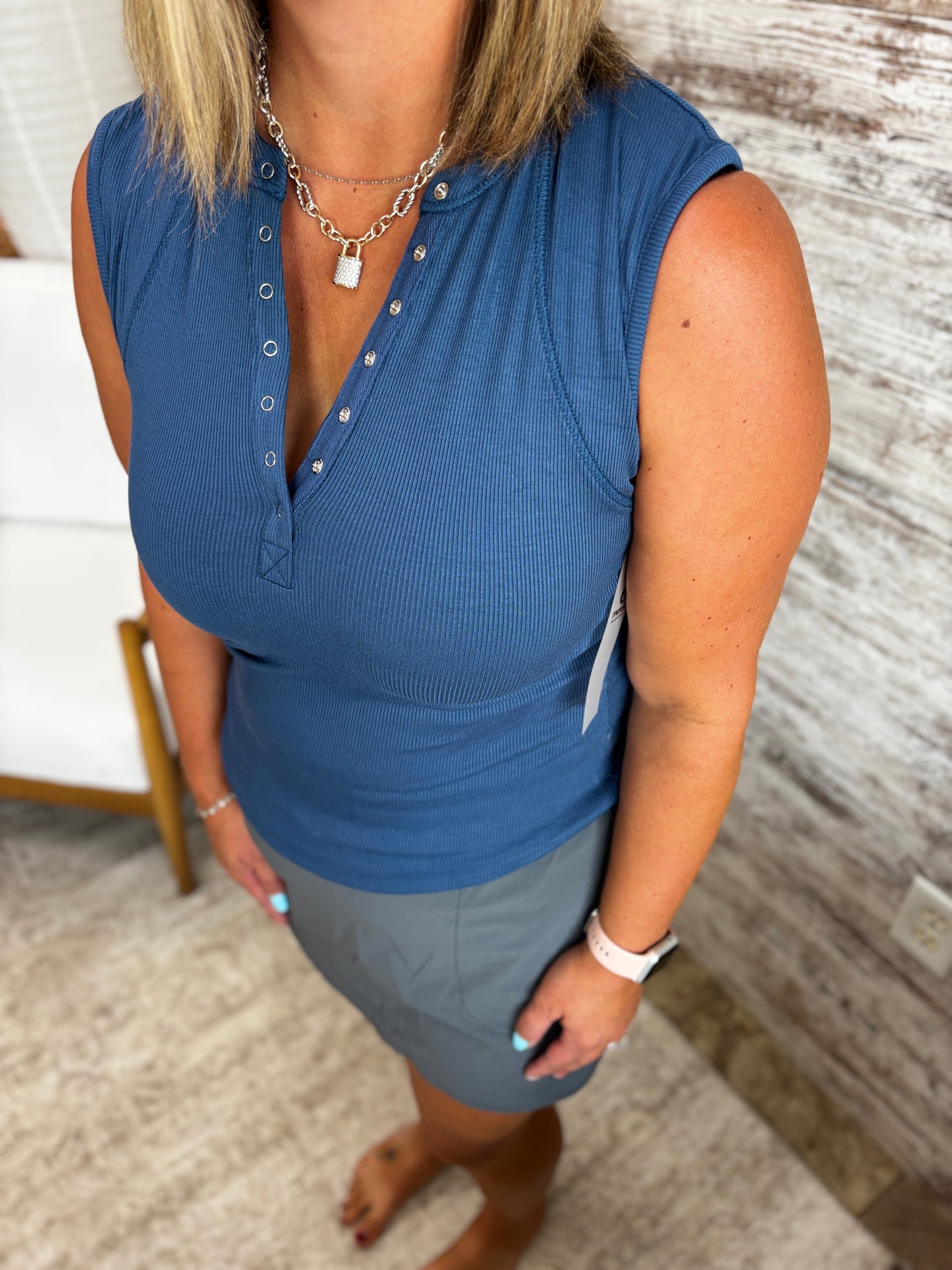 Ocean Micro Ribbed Henley Tank