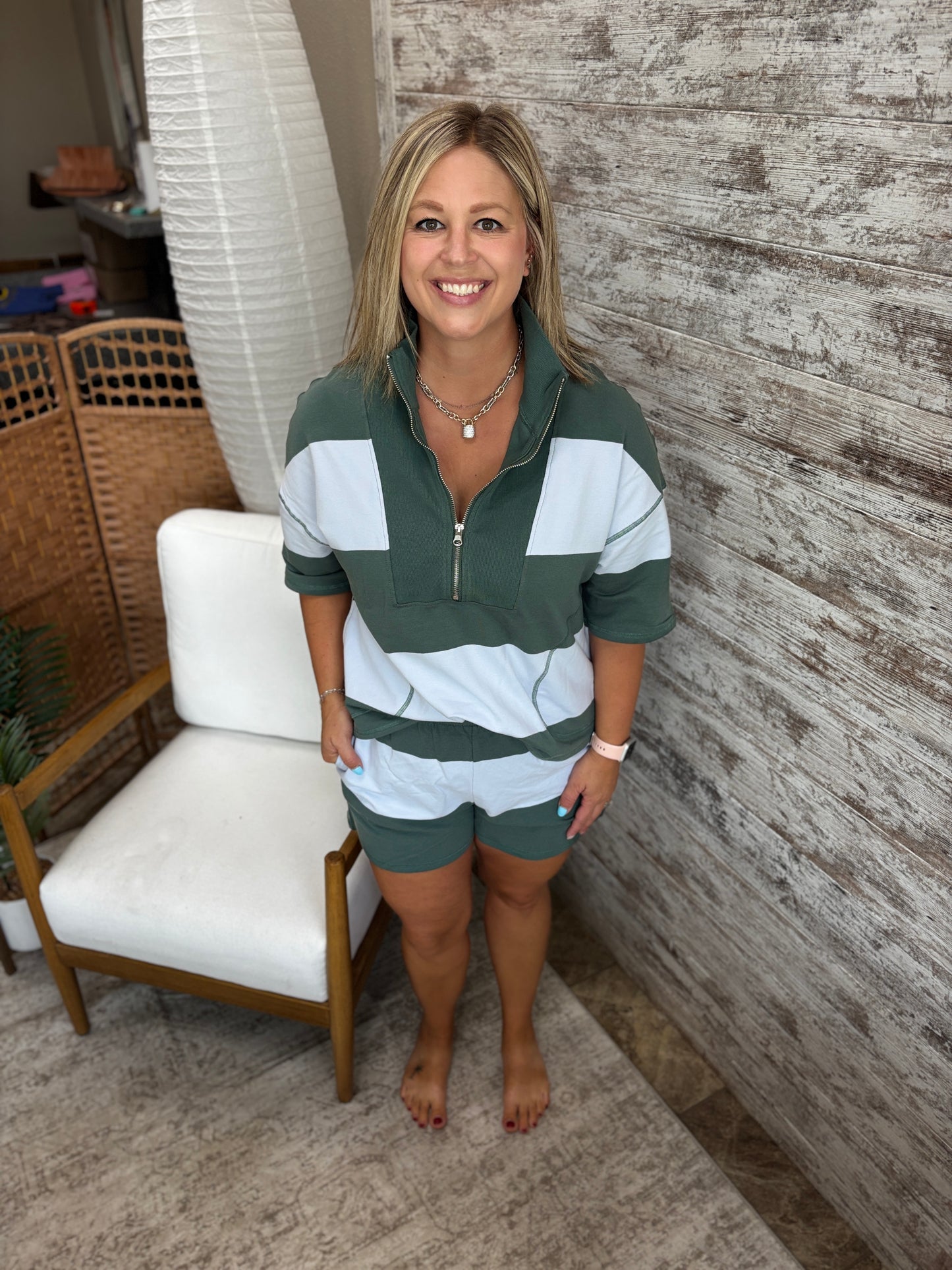 Eldergreen/Blue Striped Half Zip Set